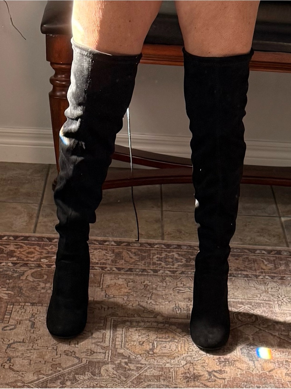 Black Over-the-Knee Suede Boots - Women's Stylish Knee High Boots